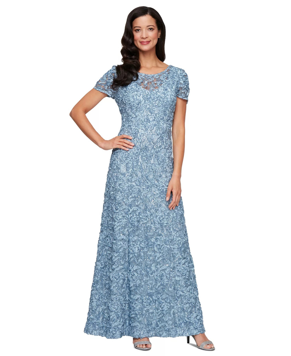 ALEX EVENINGS Tiffany Soutache Sequin Lace Dress SKYBLUE Long,Size 14 MSRP: 269$